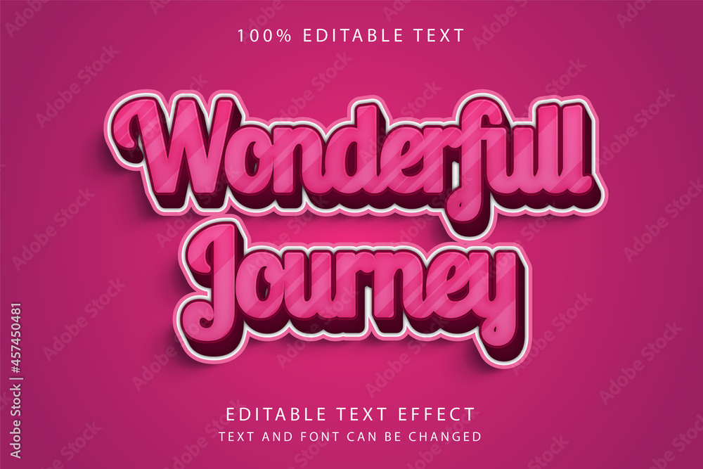 Wonder full journey,3 dimension editable text effect modern pink gradation cute text style