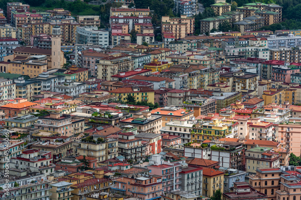 Densely populated areas of the Italian city of Salerno.