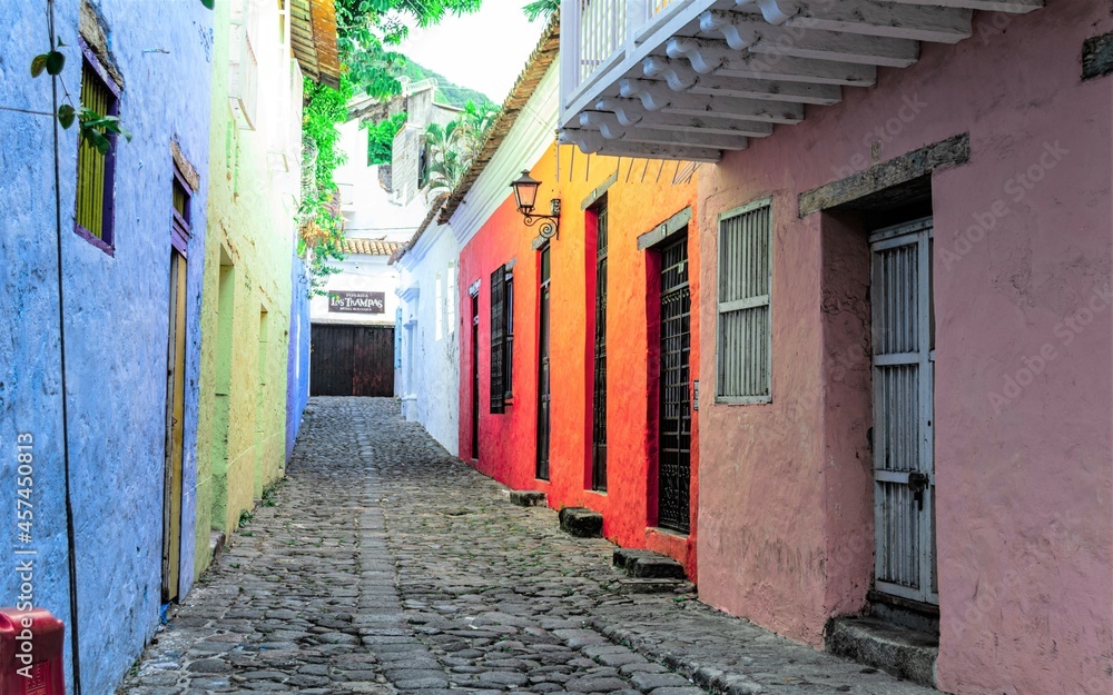 colorful old narrow street in old town