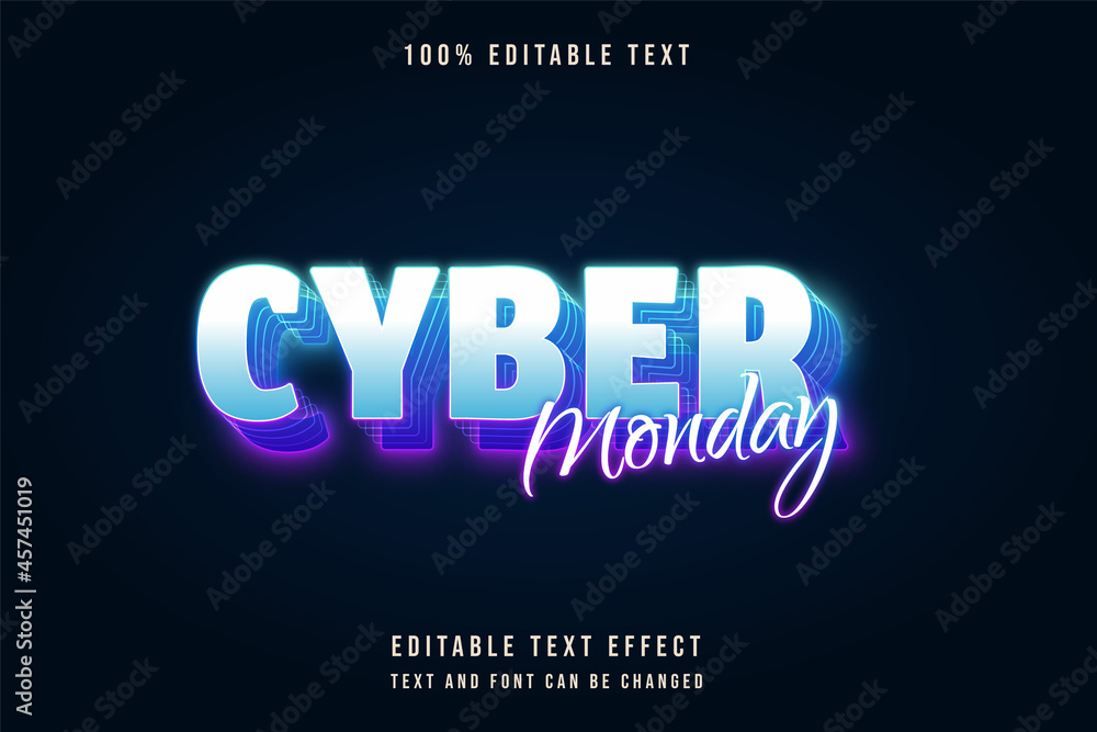 cyber monday,3 dimension editable text effect blue gradation purple neon text effect