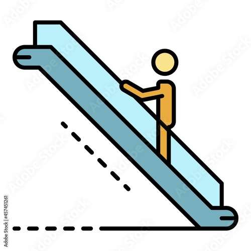 Man up escalator icon. Outline man up escalator vector icon color flat isolated on white