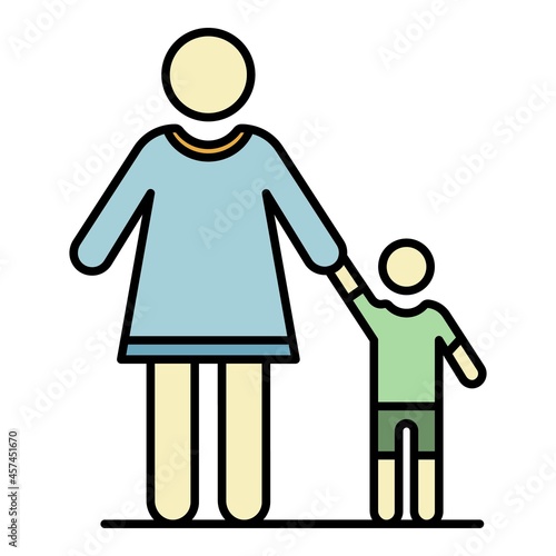 Grandmother with nephew icon. Outline grandmother with nephew vector icon color flat isolated on white