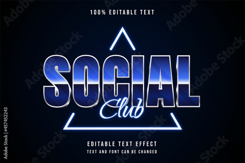 Social club,3 dimensions editable text effect blue gradation purple 80s cinematic text style
