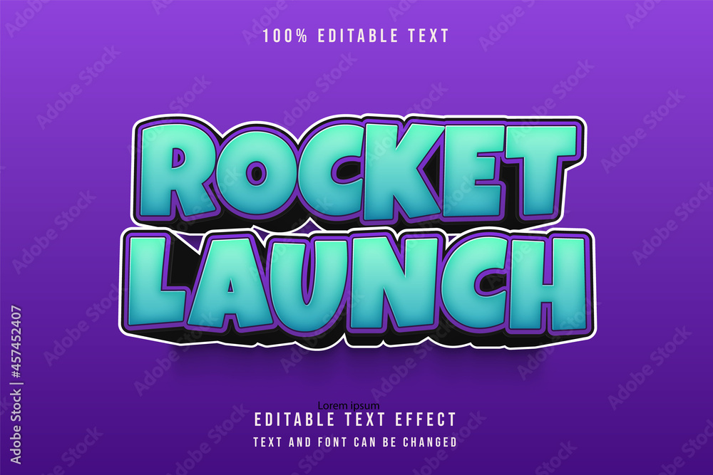 rocket launch,3 dimensions editable text effect blue gradation purple ...