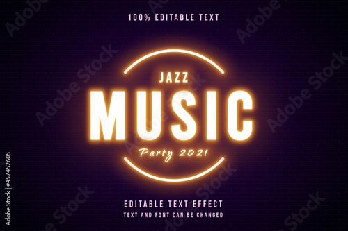 jazz music party 2021,3 dimensions editable text effect yellow gradation purple neon text style
