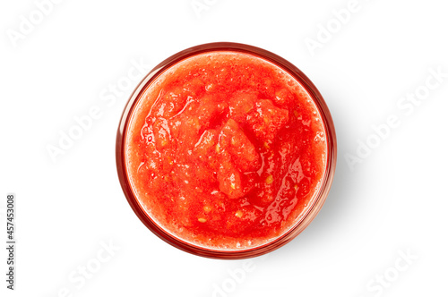 Tomato sauce in a bowl on white
