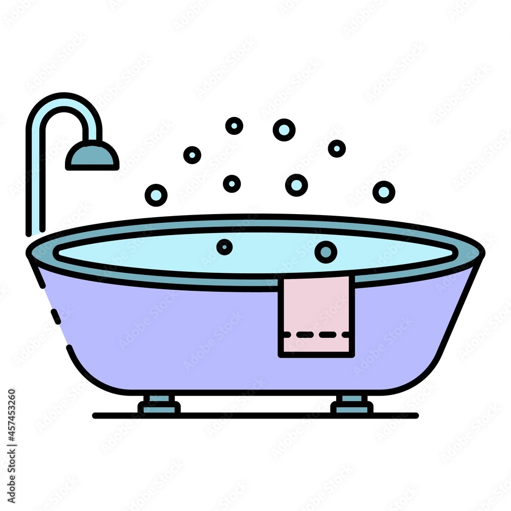 Modern oval bathtub icon. Outline modern oval bathtub vector icon color flat isolated on white Modern oval bathtub icon. Outline modern oval bathtub vector icon color flat isolated on white