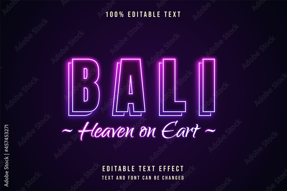 bali heaven on earth,editable text effect pink gradation purple neon text style