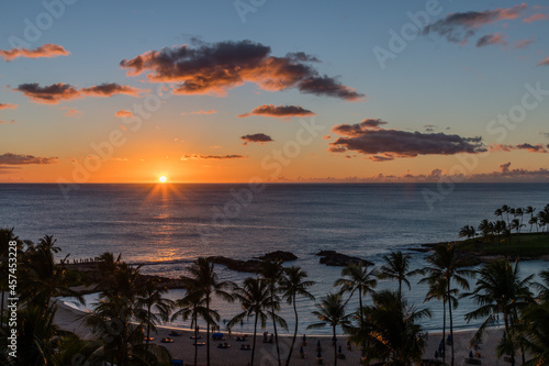 Beautiful panoramic west Oahu vista at sunset, Hawaii