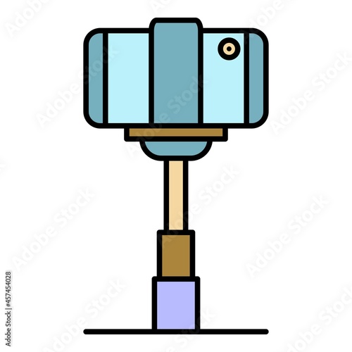 Smartphone selfie stick icon. Outline smartphone selfie stick vector icon color flat isolated on white