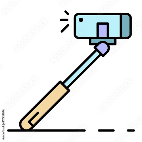 Modern selfie stick icon. Outline modern selfie stick vector icon color flat isolated on white
