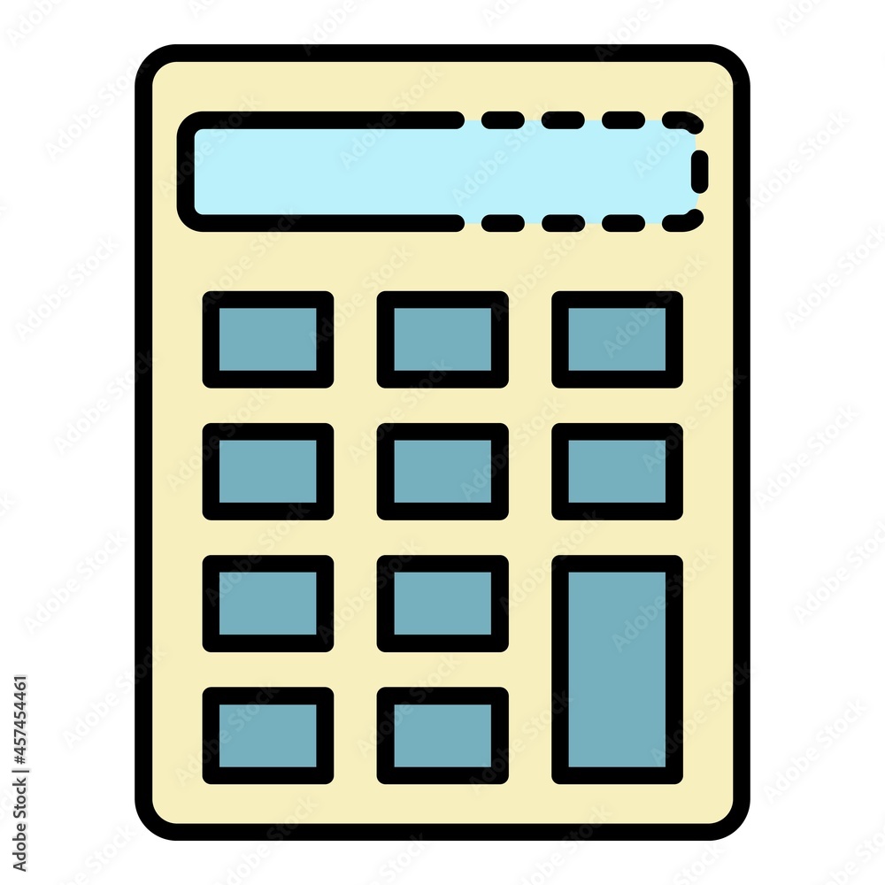School calculator icon. Outline school calculator vector icon color flat isolated on white School calculator icon. Outline school calculator vector icon color flat isolated on white