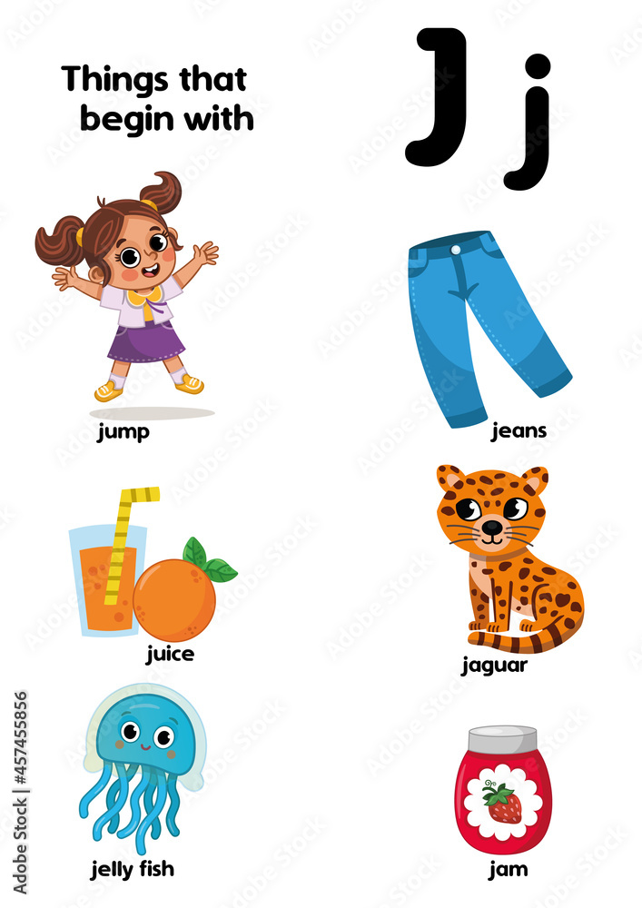 Things that start with the letter J. Educational, vector illustration ...