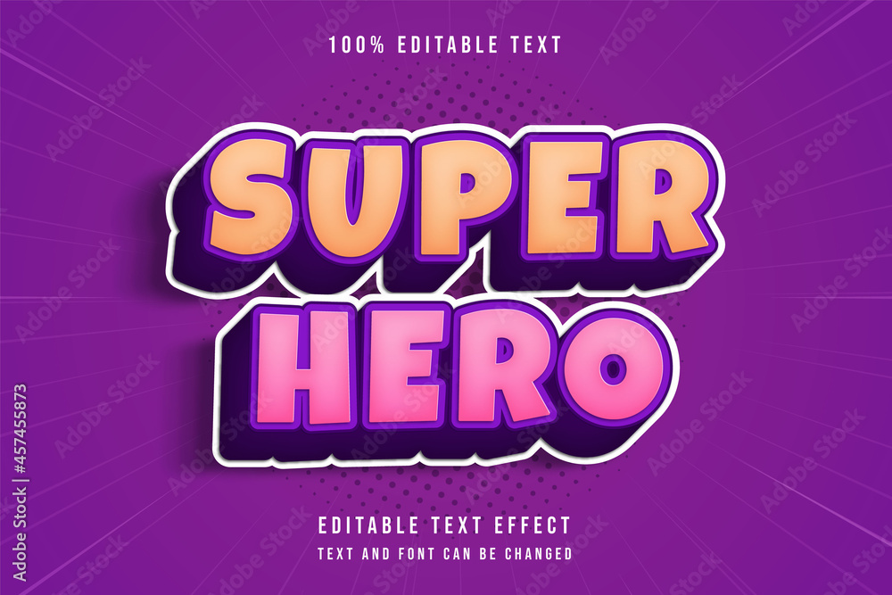 Superhero,3 dimensions editable text effect yellow gradation pink purple comic shadow text style