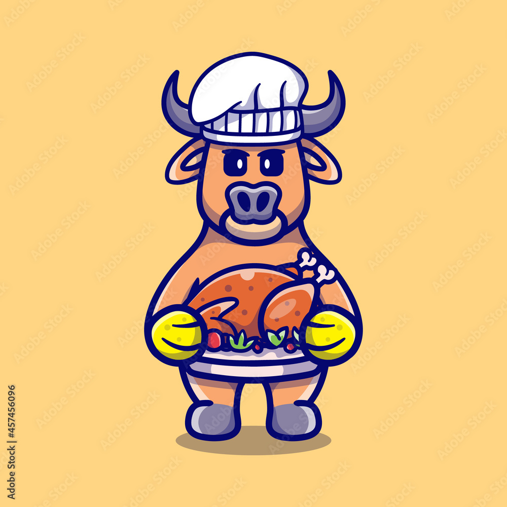 cute buffalo chef celebrating thanksgiving