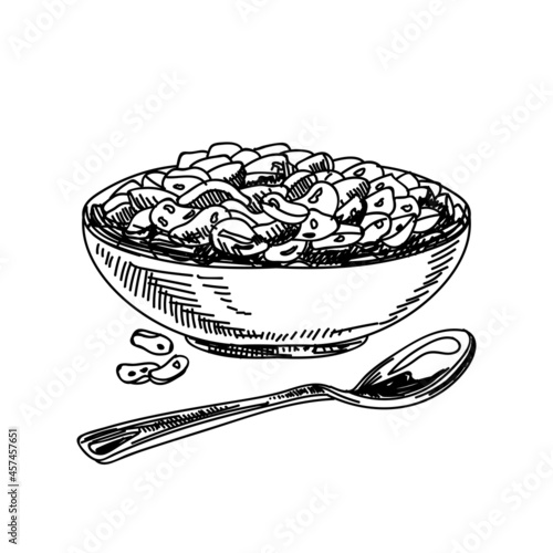 Cornflakes hand drawn black and white vector illustration