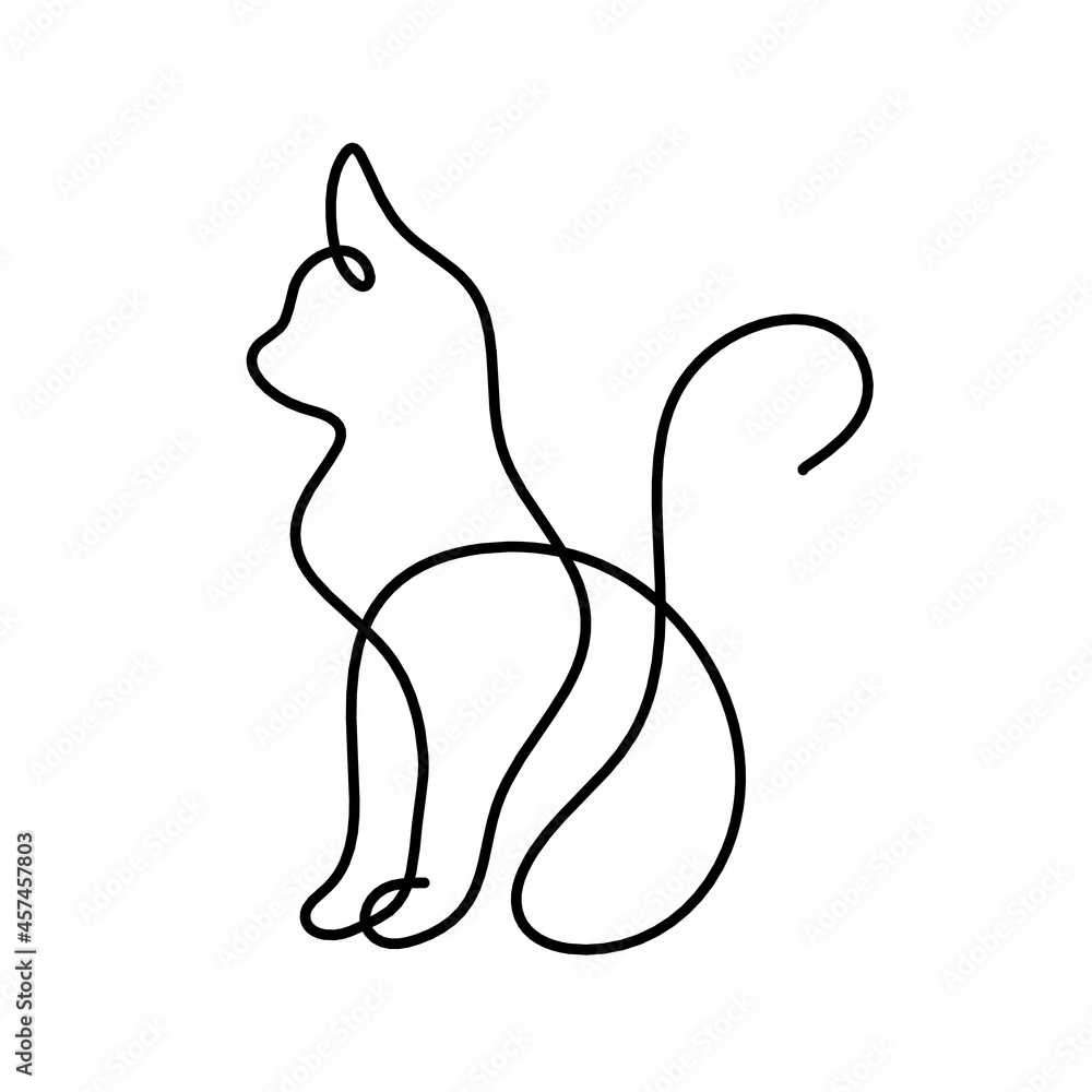 Silhouette of abstract cat in line drawing on white Silhouette of abstract cat in line drawing on white