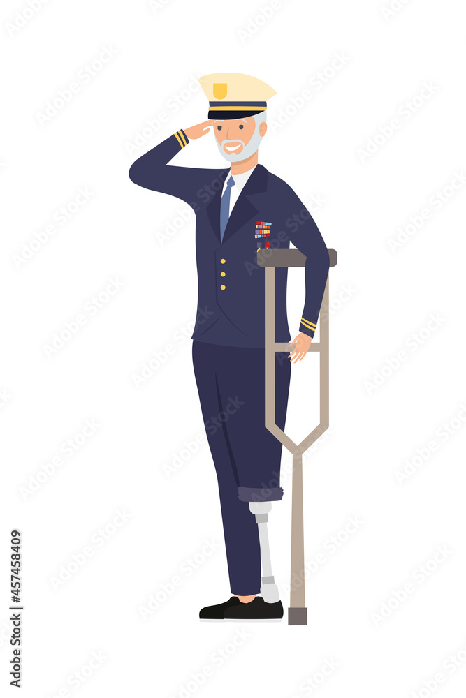 Veteran man with prosthetic leg