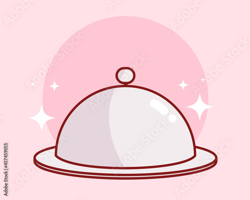 Restaurant cloche food Tray Platter Plate to serve dish meal restaurant banner logo cartoon art illustration