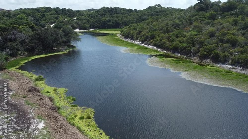 salvador, bahia, brazil - september 16, 2021: aerial view of Lagoa do Abaete, in the neighborhood of Itapua in the city of Salvador. The lake is located in the Metropolitan Park of Abaete. photo