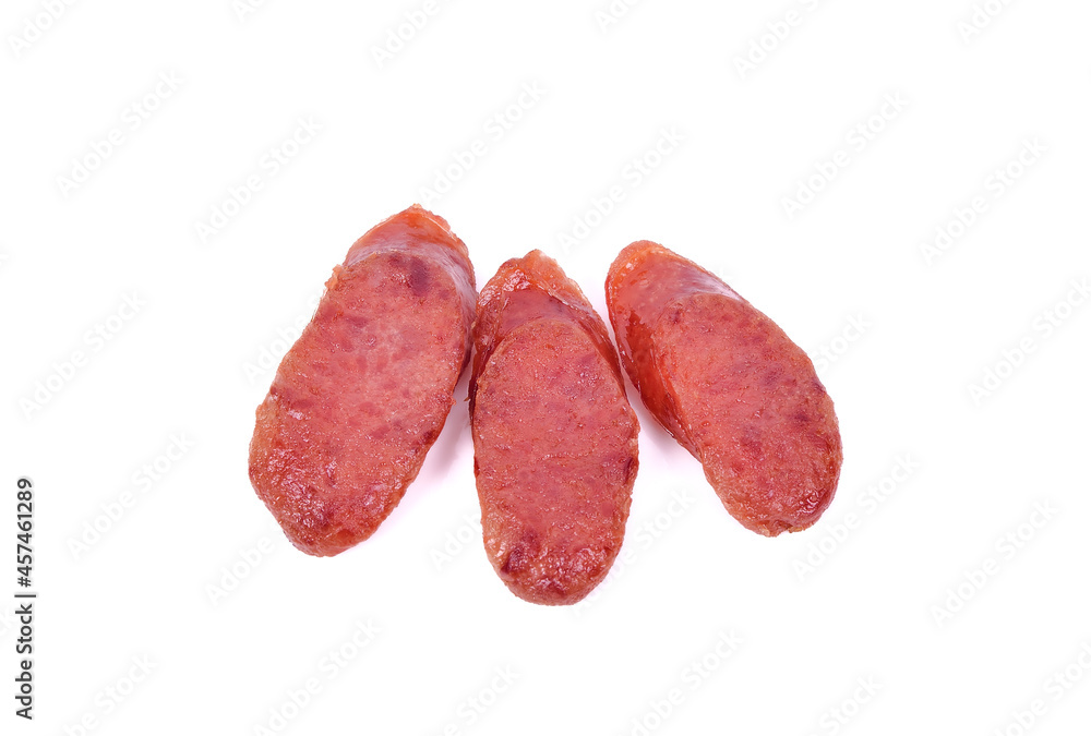 Dried pork sausages isolated on white background