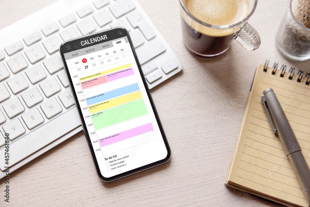 Calendar app opened on mobile phone Calendar app opened on mobile phone