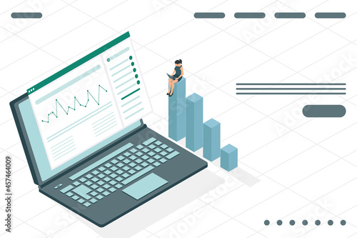 businesswoman and laptop with infographic