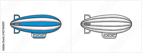 Blimp coloring page for kids. Vintage Zeppelin