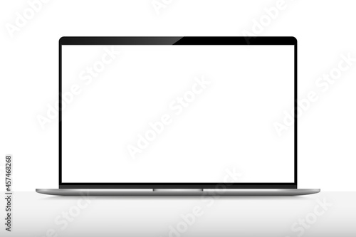 Realistic laptop with blank screen. Electronic device mockup. Notebook or ultrabook mockup for advertistment.