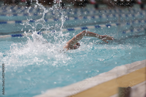 Fototapeta Naklejka Na Ścianę i Meble -  Swimming training of female athletes in freestyle swimming
