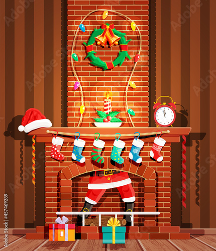 Santa claus stuck in chimney.