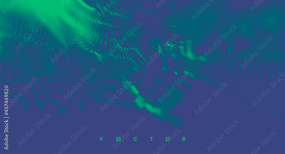 Obraz premium Array with dynamic emitted particles. 3d technology style. Abstract background. Vector illustration.