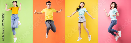 Photo collage of cheerful Asian young people