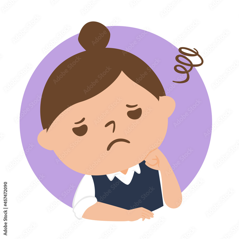 女子学生のイラスト。何かに悩んで困っている女の子。