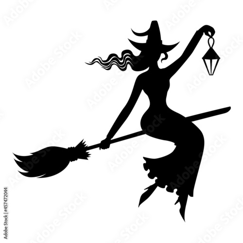 Halloween  witch on broom fly silhouette