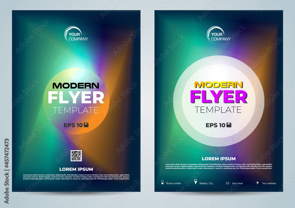 Set of two modern vector flyer, corporate business, annual report, brochure design and cover presentation with liquid colorful gradient