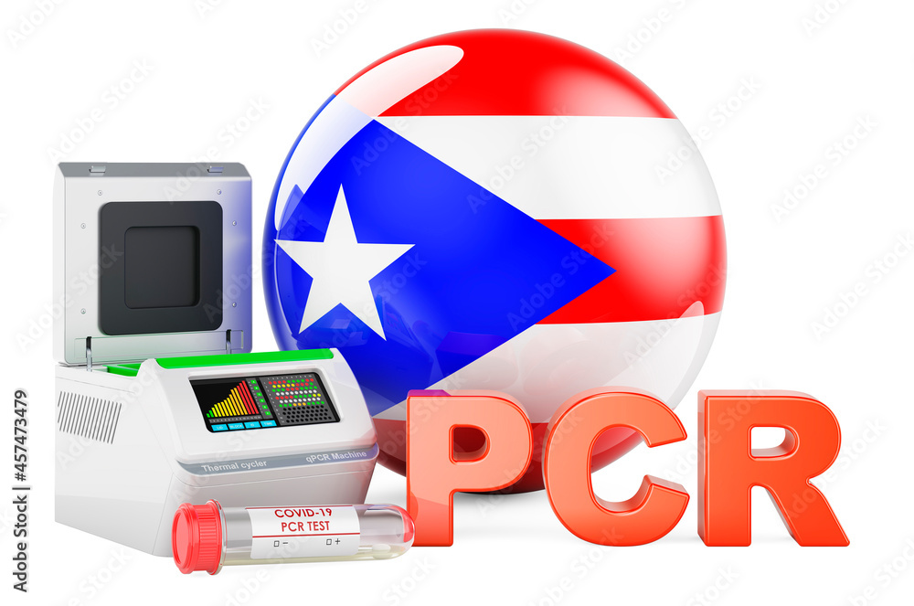 PCR test for COVID19 in Puerto Rico, concept. PCR thermal cycler with