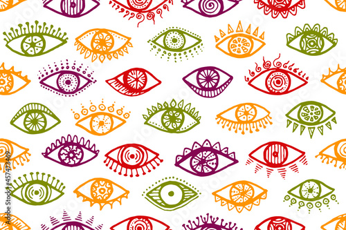 Doodle human eyes esoteric seamless ornament.