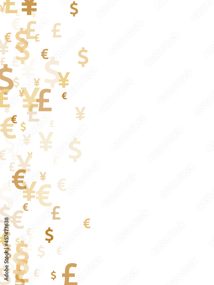Euro dollar pound yen gold symbols flying money vector background. Financial concept. Currency Euro dollar pound yen gold symbols flying money vector background. Financial concept. Currency