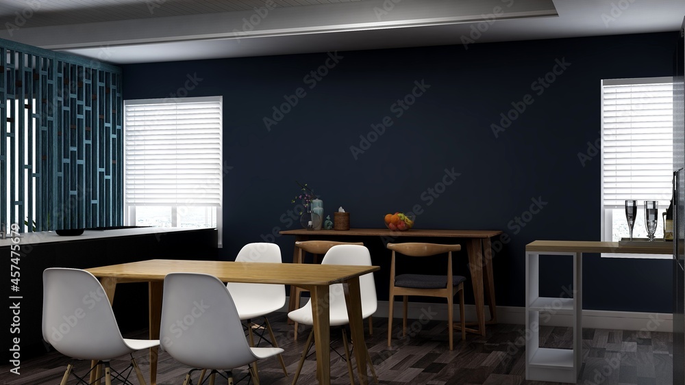 office pantry area 3d render interior design for company logo mockup