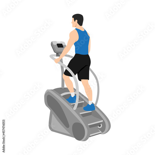 Man character doing Cardio, stair master exercise. flat vector illustration isolated on different layers