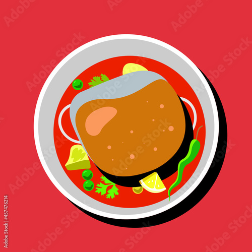 Puri bhaji. Aloo sabzi and Fried Puri. Indian food vector background.
