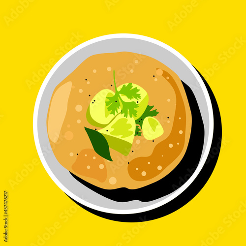Puri bhaji. Aloo sabzi and Fried Puri. Indian food vector background.
