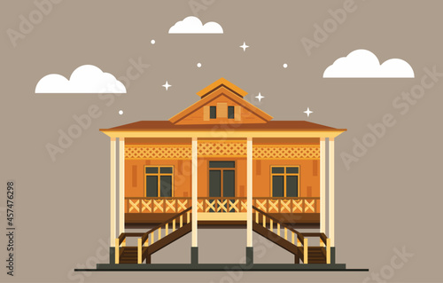 Vector illustration of traditional house from Gorontalo Indonesia. Dulohupa house photo