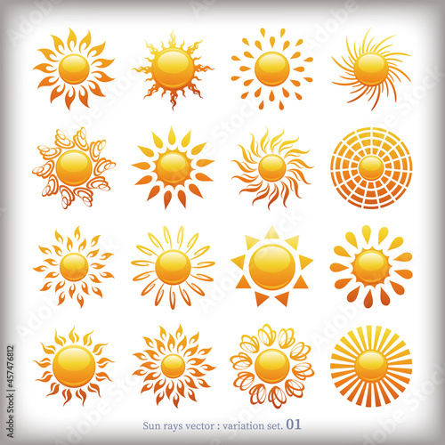 輝く太陽のアイコンセット - Sun rays icons collection. Vector illustration