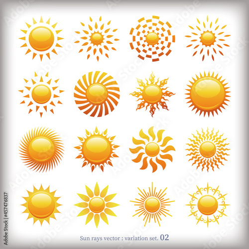 輝く太陽のアイコンセット - Sun rays icons collection. Vector illustration