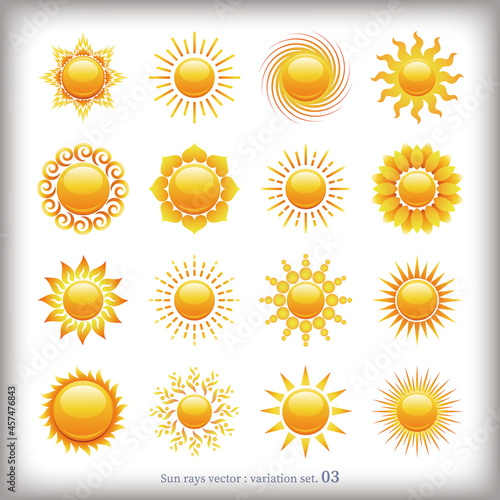 輝く太陽のアイコンセット - Sun rays icons collection. Vector illustration