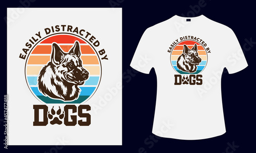 easily distracted by dogs colorful t shirt design