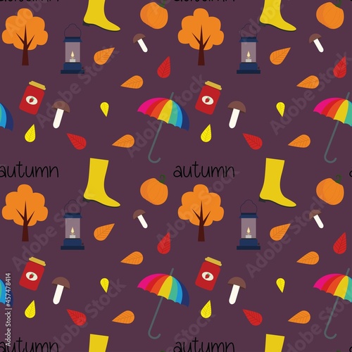 Vector autum pattern of items.