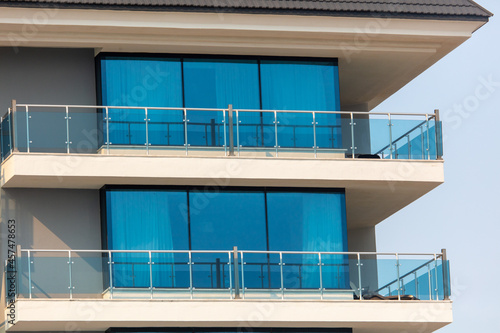 Blue glass on the windows in the building